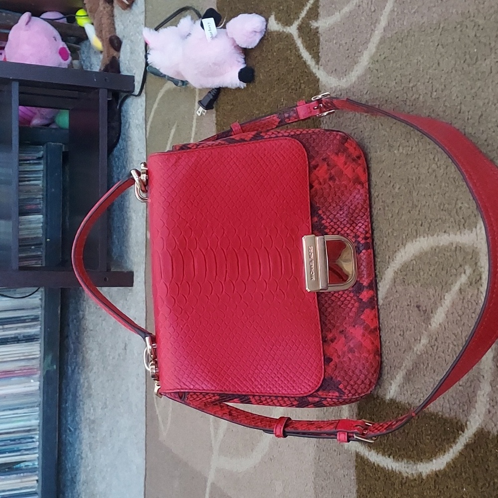 SOLD. MICHAEL KORS "Bridgette" satchel shoulder bag snakeskin embossed leather